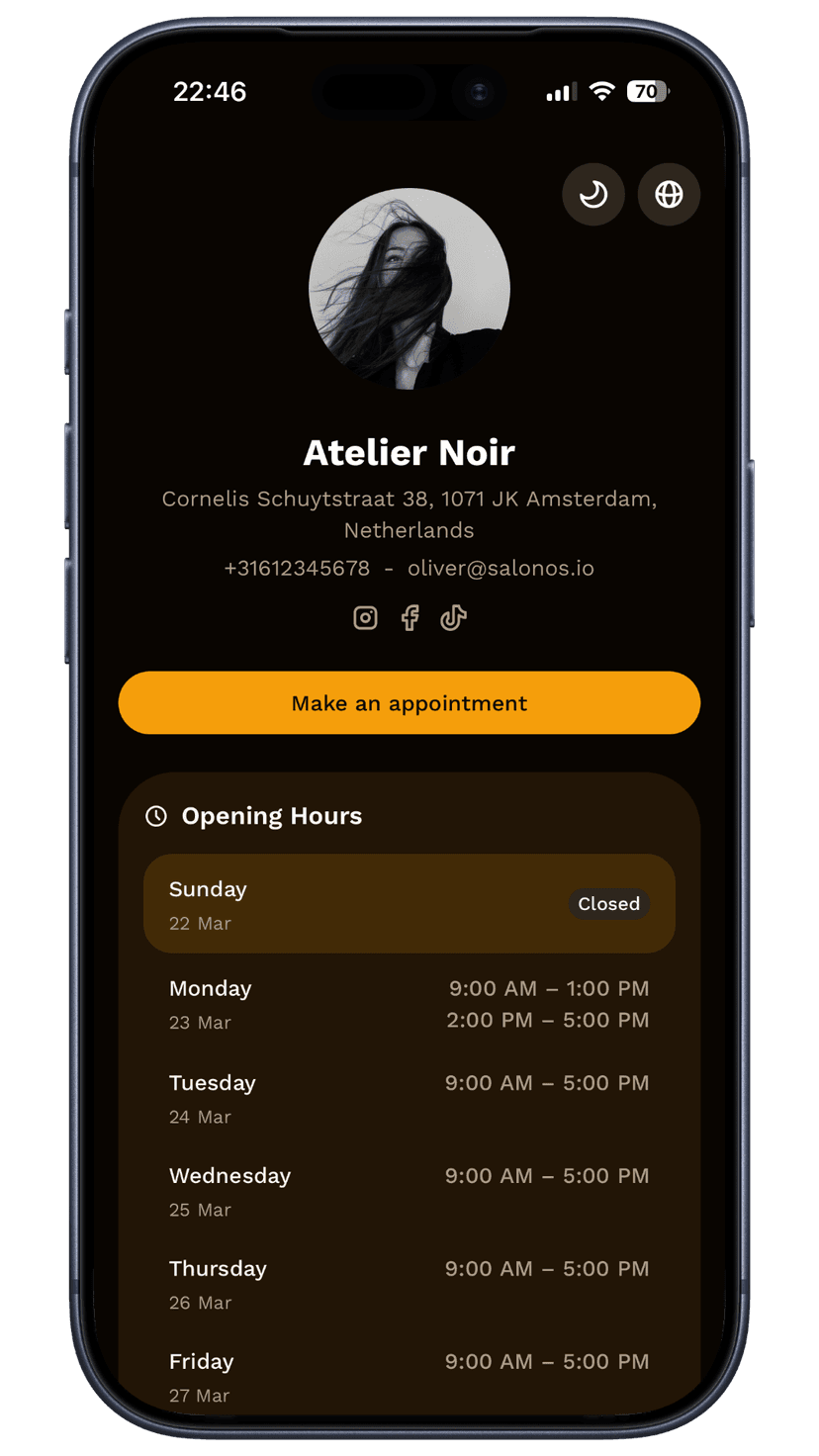 Amber booking page