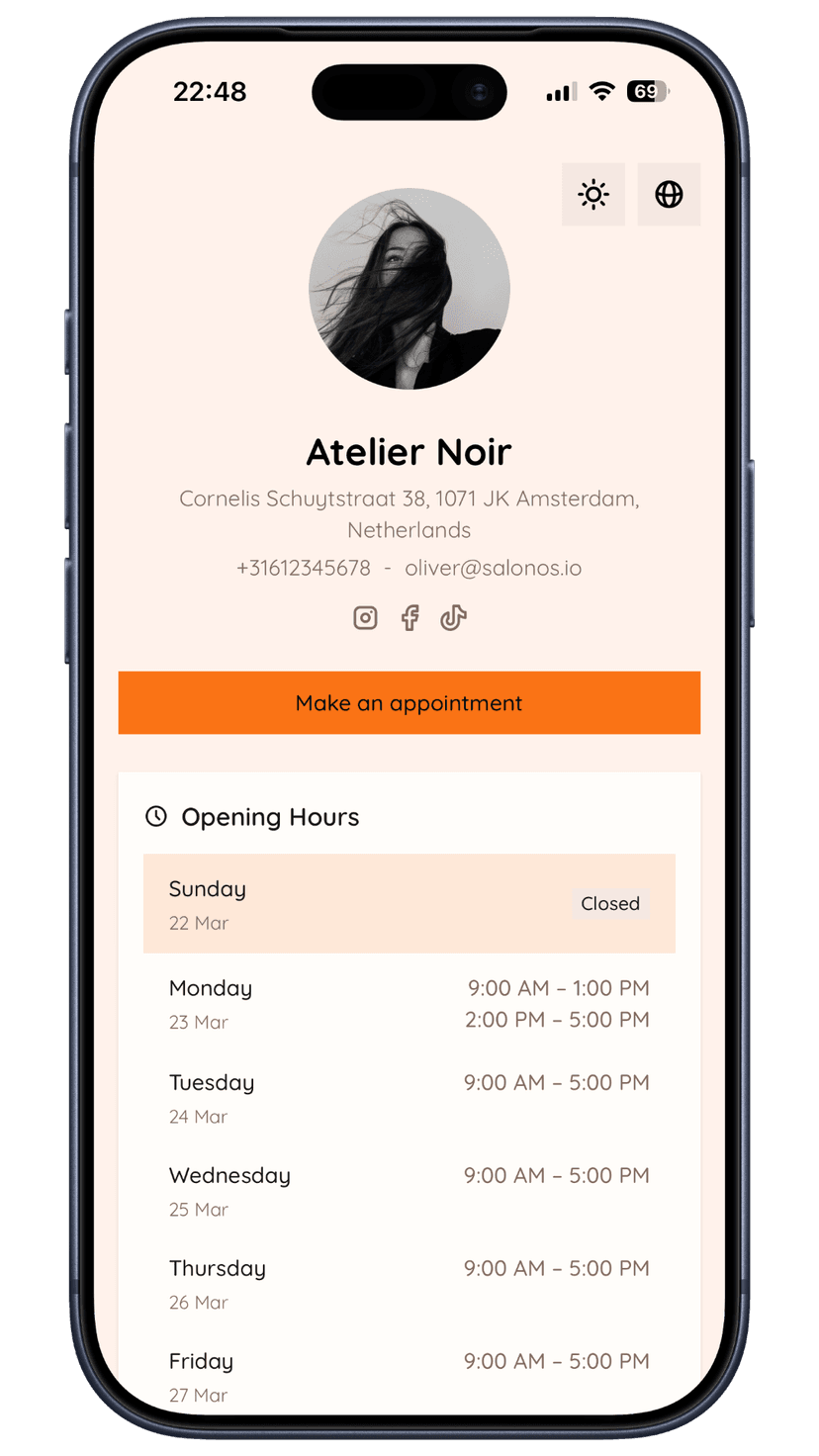 Orange booking page