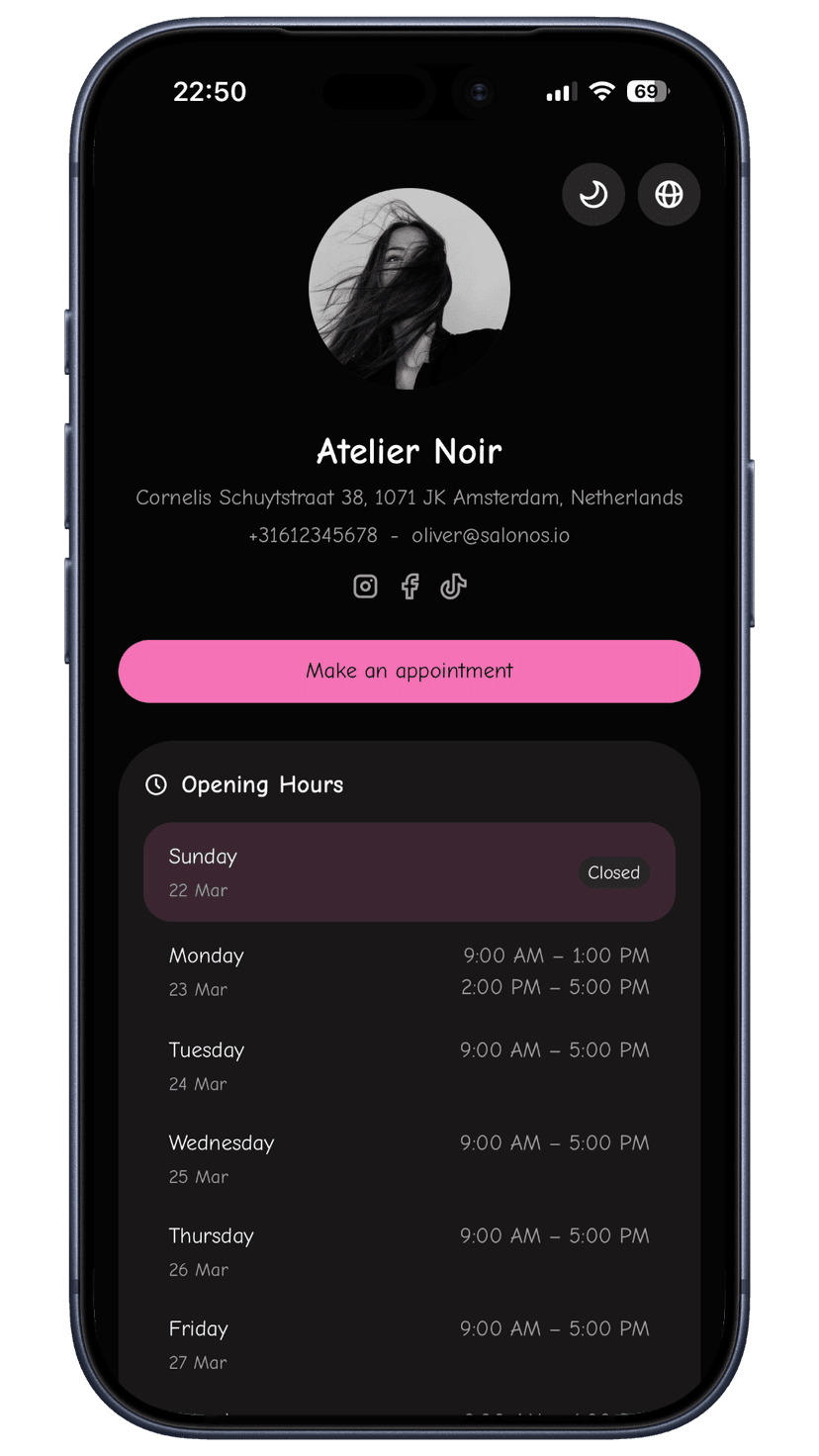 Pink booking page