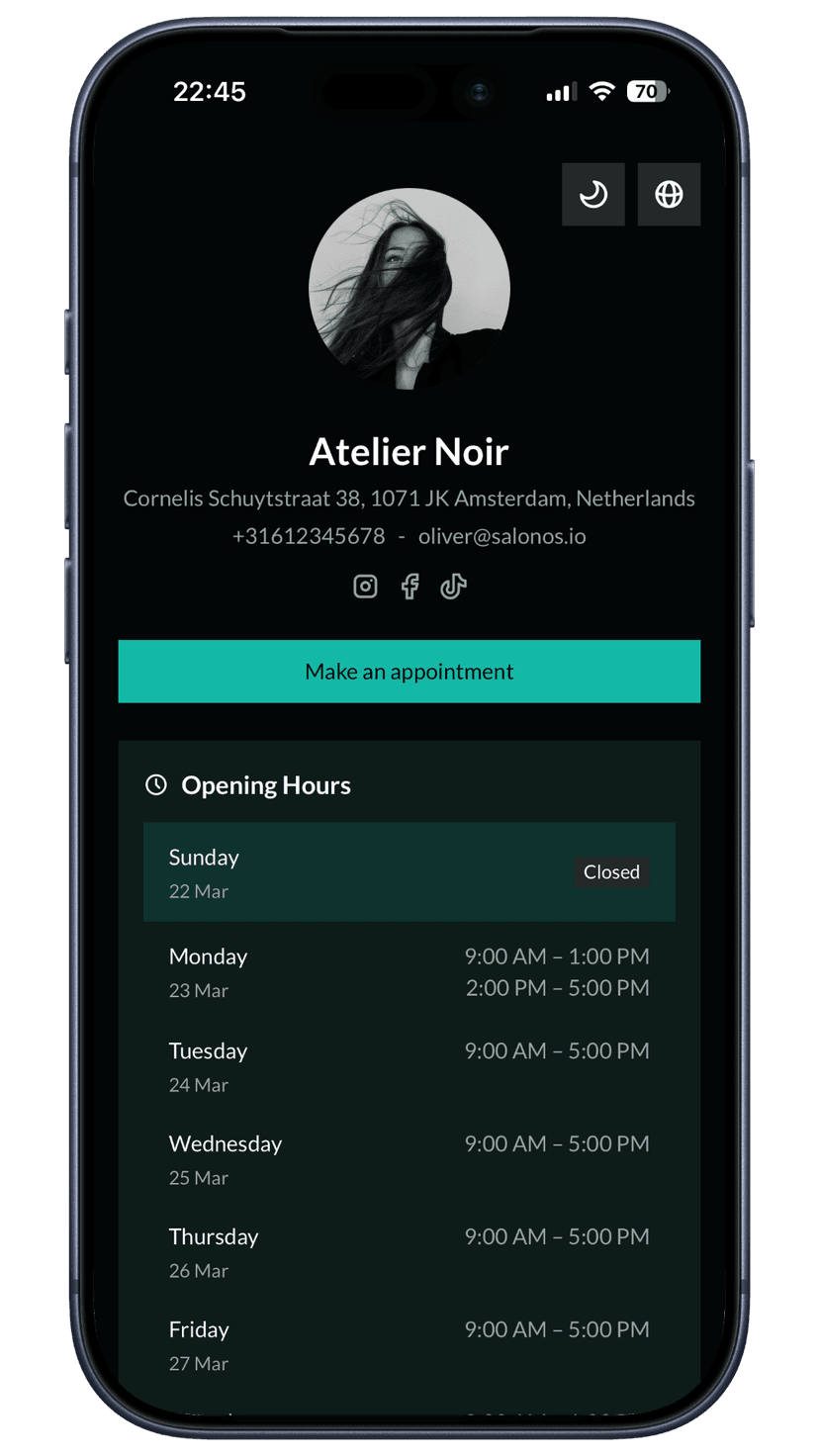 Teal booking page