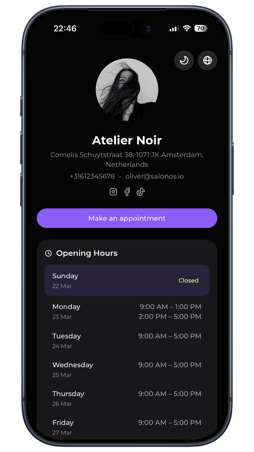 Violet booking page